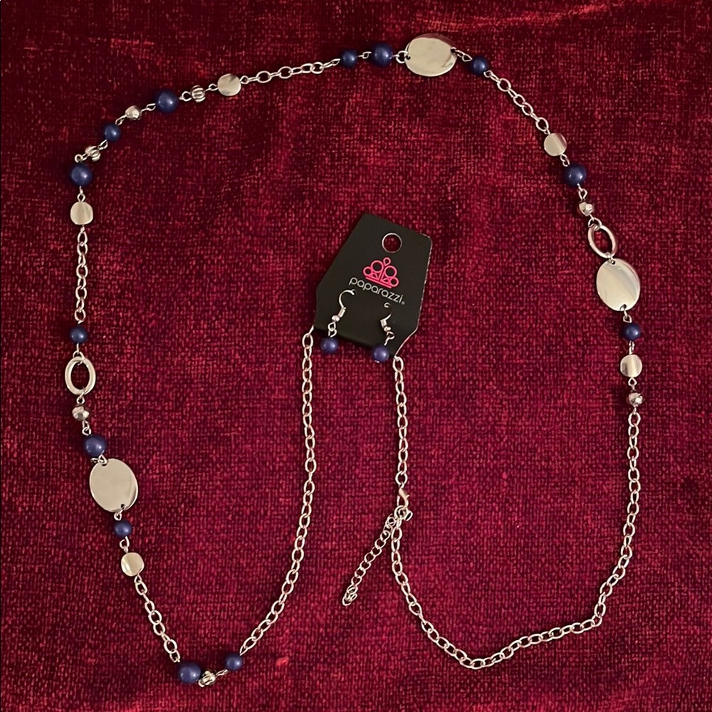 NEW Paparazzi Silver & Navy Beaded 20” Necklace & Earring Set